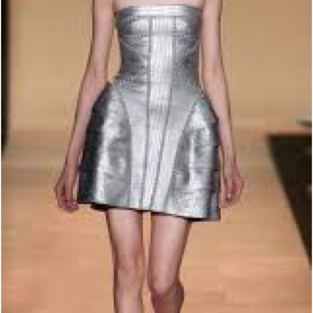 Herve Leger Strapless Metallic Dress